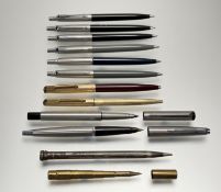 A collection of pens comprising, five ball point parker pens, a parker mechanical pencil, two parker