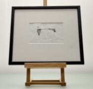 A 20thc School, A Gun shooting at a butterfly net catroon style sketch, black ink on paper, signed