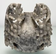 A carved soapstone grape vine twin handled bud shaped vessel. (a/f) (h-22cm)