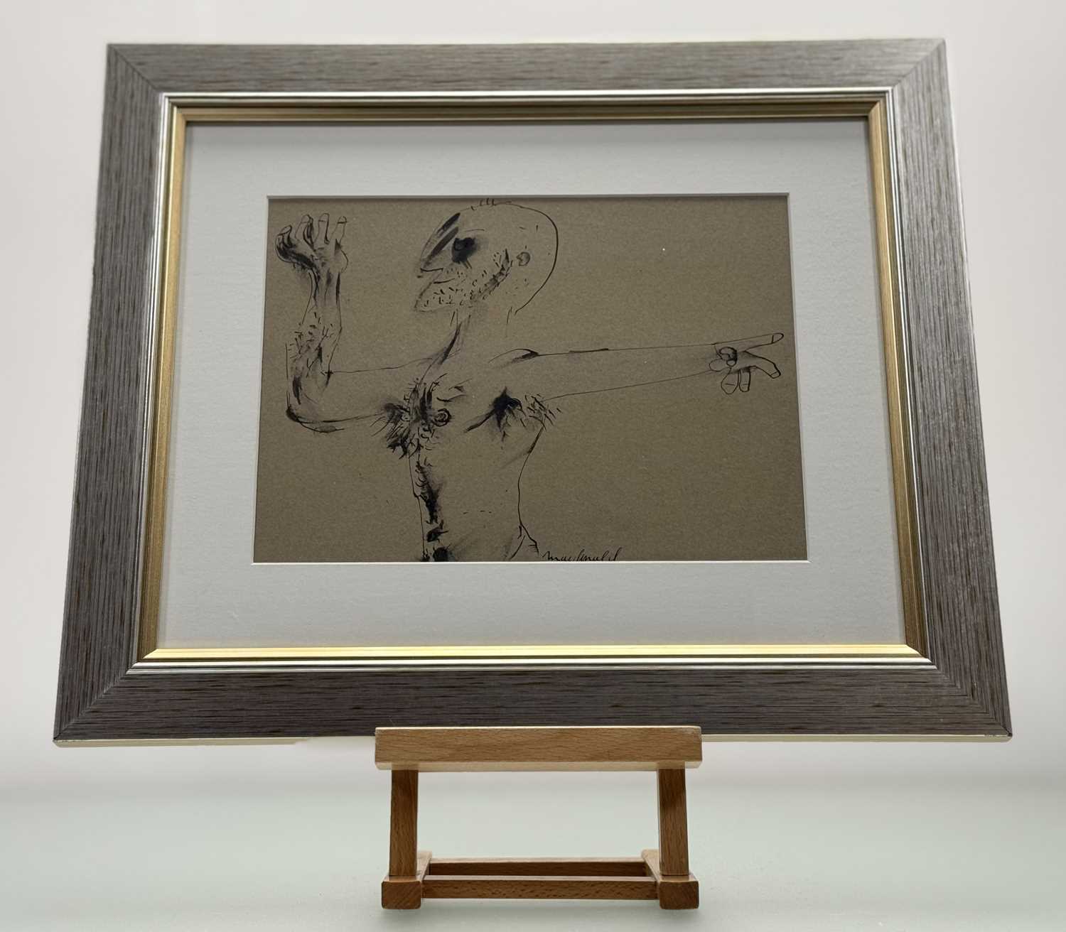 Tom MacDonald (Scottish 1914-1985), The Wrestler, ink sketch on coloured paper, signed below, in a