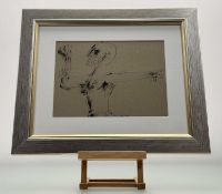 Tom MacDonald (Scottish 1914-1985), The Wrestler, ink sketch on coloured paper, signed below, in a