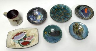 A collection of Chelsea Pottery, comprising a rectangular dish of flared form by Joyce Morgan with