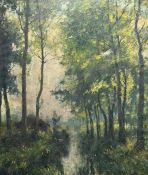 A 19thc School, Woodland Scene, oil on canvas, signed indistinctly bottom left, in a composition