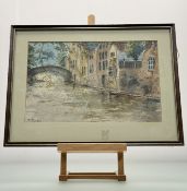T. Simpson, Groeninge Bruges, watercolour, signed bottom left, paper label verso, in a glazed frame.