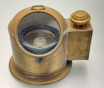 A Vintage Sestrel Ships Binnacle / Gimbal brass compass with oil lamp compartment to side.