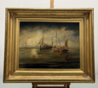 A 19thc School, Boats at Sea, oil on canvas, signed T.West.. bottom right, in a gilt frame. (39.