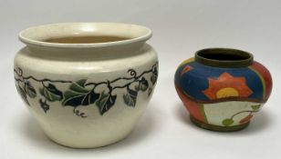 A Mim's Outdoor Garden Pottery planter of bulbous form, with polychrome geometric and foliate