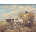 A 19thc School, Hay Harvest loading up the cart, oil on canvas, signed indistinctly bottom left,