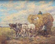 A 19thc School, Hay Harvest loading up the cart, oil on canvas, signed indistinctly bottom left,