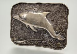 An Australian sterling silver Jack Halpern embossed Bottle Nose Dolphin with hanging loop and