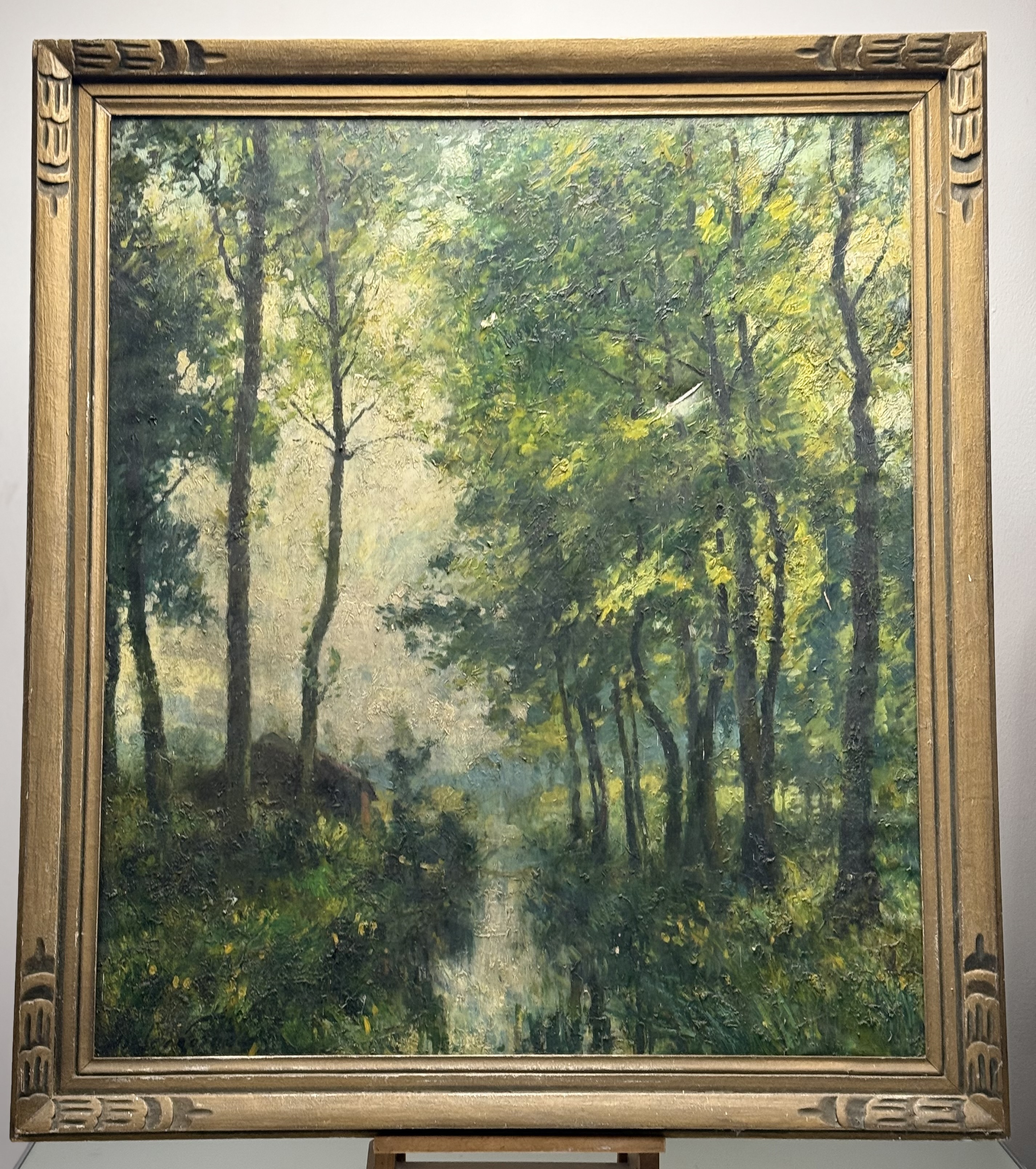 A 19thc School, Woodland Scene, oil on canvas, signed indistinctly bottom left, in a composition - Image 2 of 3