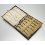 A set of six Birmingham silver cockerel enamel cocktail sticks in original fitted case: l. x 8cm