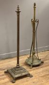 Two Edwardian brass oil lamp bases, one with Corinthian capital and fluted column on square base,