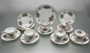 A 20thc bone china part tea service by Royal Worcester in the 'Roanoke' pattern comprising, a cake