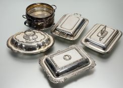 A collection of epns to include a scalloped entree dish and cover with beaded border: h. x 13cm l. x