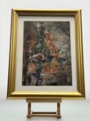 John Savare, Untitled - Abstract Profile Study, mixed media, paper label verso, in a glazed