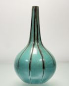 A Raku Pottery style bottle neck pumpkin vase, in a turquoise and brown glaze. (h-41.5cm)