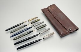 A collection of fountain pens comprising, a Conway Stewart green and black marble Fountain Pen,