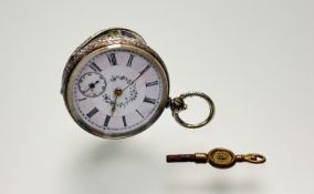 A late 19thc continental 800 standard open face fob watch with white enamel dial with roman numerals