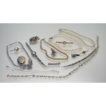 A collection of costume jewellery to include a white metal paste set cluster necklace: l. x 2cm, a