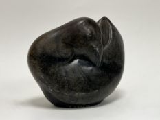 A Biggie Kapeta (Zimbabwe, 1956-1999) soapstone sculpture of a resting bird, marked to base (h.