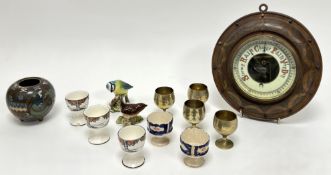 A collection of miscellaneous items, comprising a Victorian circular carved beechwood aneroid