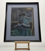 John Stoa (Scottish), Portrait of a man wearing a cloak, pastel/chalk on coloured paper, signed