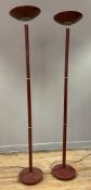 A pair of vintage floor-standing uplighter lamps, dish to top raised on tubular support in