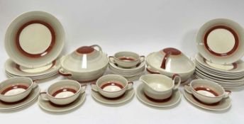 A Susie Cooper for Crown Works Burlsem Red Wedding Band part dinner service comprising; five