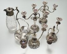 A collection of epns to include a table foral display basket: h. x 22cm l. x 18.5cm, an Edwardian