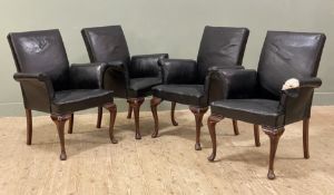 A set of four Georgian-style upholstered armchairs, padded backs and seats covered in black