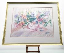 Sally Carlaw (Scottish 1964-), Pink Vase and Flowers, watercolour, signed bottom right, paper