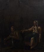 A 19thc Contiental School, A Cellar with two figures, one seated and the other attempting to open