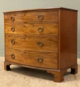 A George III mahogany bow front chest of drawers, fitted with four graduated drawers and moulded