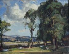 Robert Hope R.S.A. (Scottish, 1869-1936), Cattle Grazing in a Wooded Landscape, signed lower