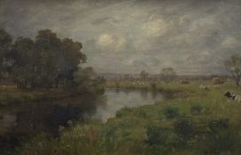 William Barr (Scottish, 1867-1933), Cattle by a River Bank, signed lower right, oil on canvas,