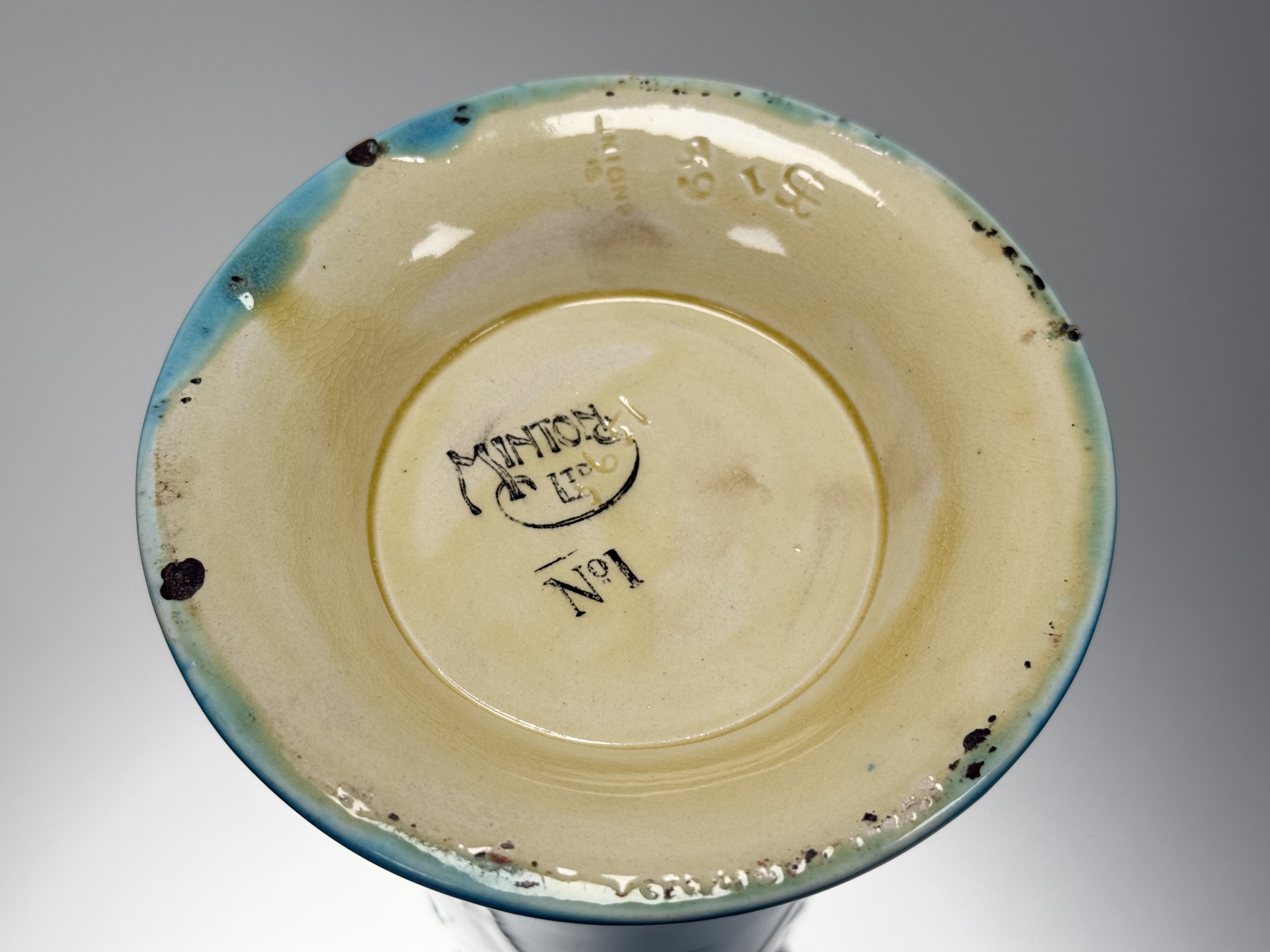 A pair of Minton "Secessionist" Ware vases, of tapering cylindrical form, tubelined and painted with - Image 5 of 5