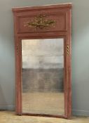 A Napoleon III pier glass with flaming torch and quiver wreath and ribbon gilded panel to top, and