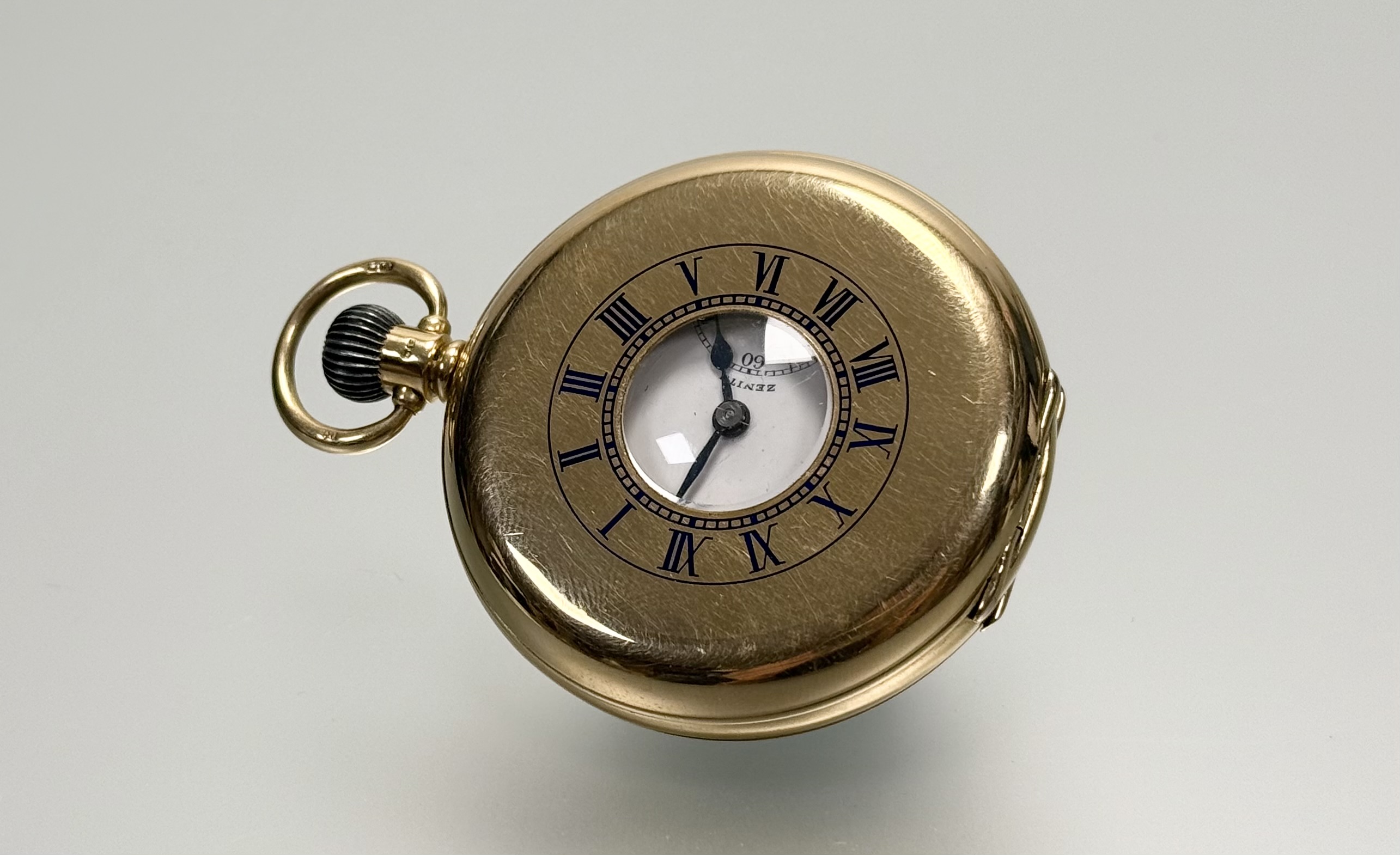 A George V 18ct gold half hunter pocket watch, the case hallmarked for Birmingham 1919, Zenith - Image 4 of 4