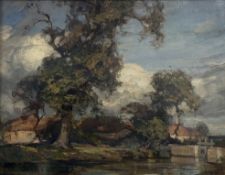 Robert Hope R.S.A. (Scottish, 1869-1936), A Country Weir, signed lower right, oil on canvas, in a