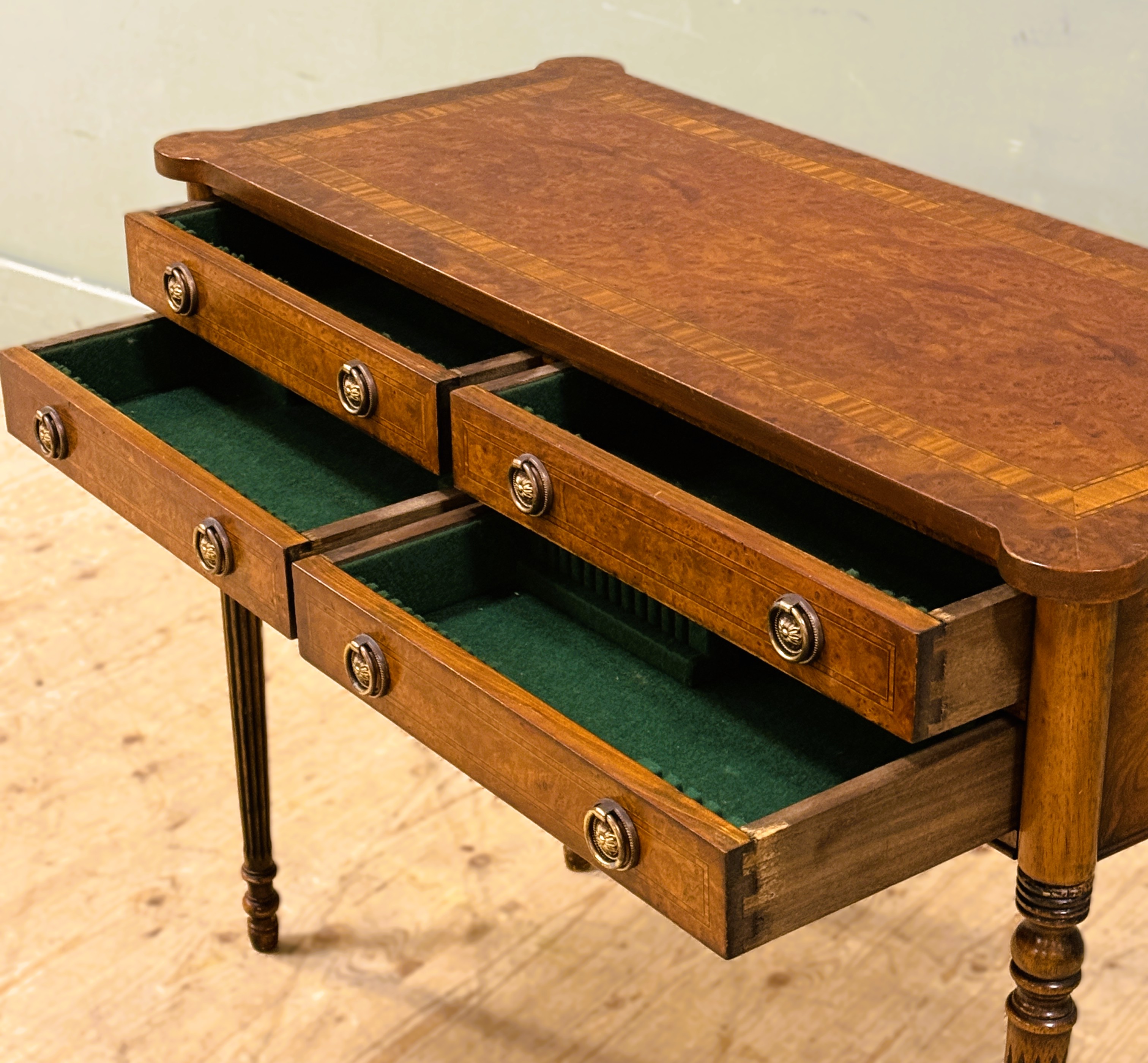 A George III style crossbanded walnut canteen table containing a composed silver flatware service, - Image 10 of 12