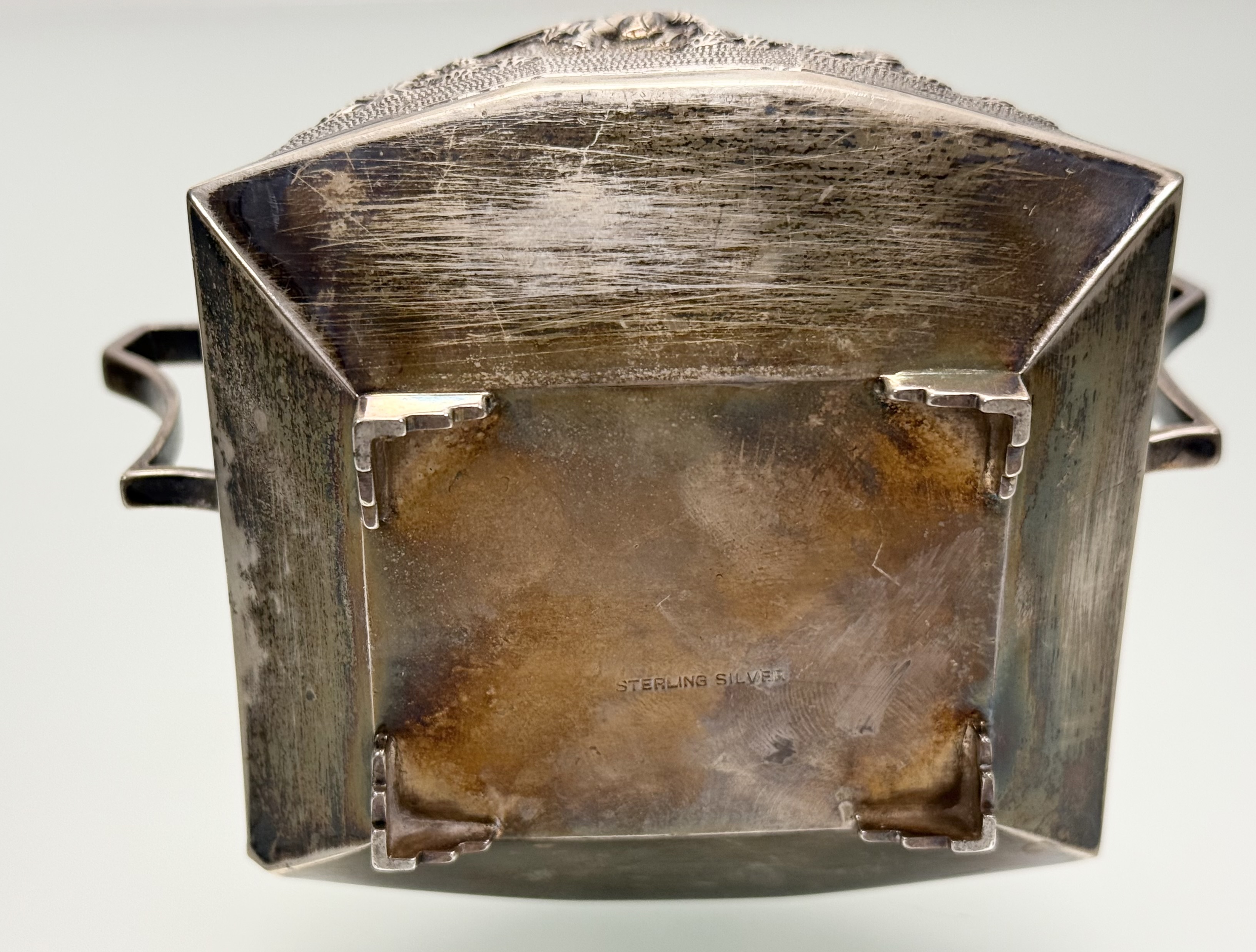 A sterling silver three piece tea service, probably Indian, c. 1900, each piece repousse with - Image 7 of 7