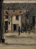 Ernest Archibald Taylor (1874-1951), Farmyard Scene, charcoal and wash, framed. 23.5cm by 17cm.