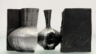 Y Jonathan Clarke, (British, b.1961), a three-part sand-cast aluminium sculpture, cast as a vase