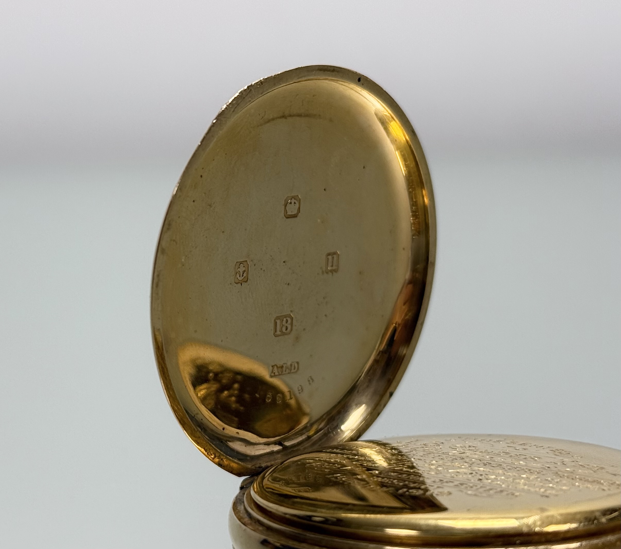 A George V 18ct gold half hunter pocket watch, the case hallmarked for Birmingham 1919, Zenith - Image 3 of 4