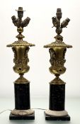 A pair of gilt-metal, marble and alabaster table lamps in the 2nd Empire style, 20th century, of