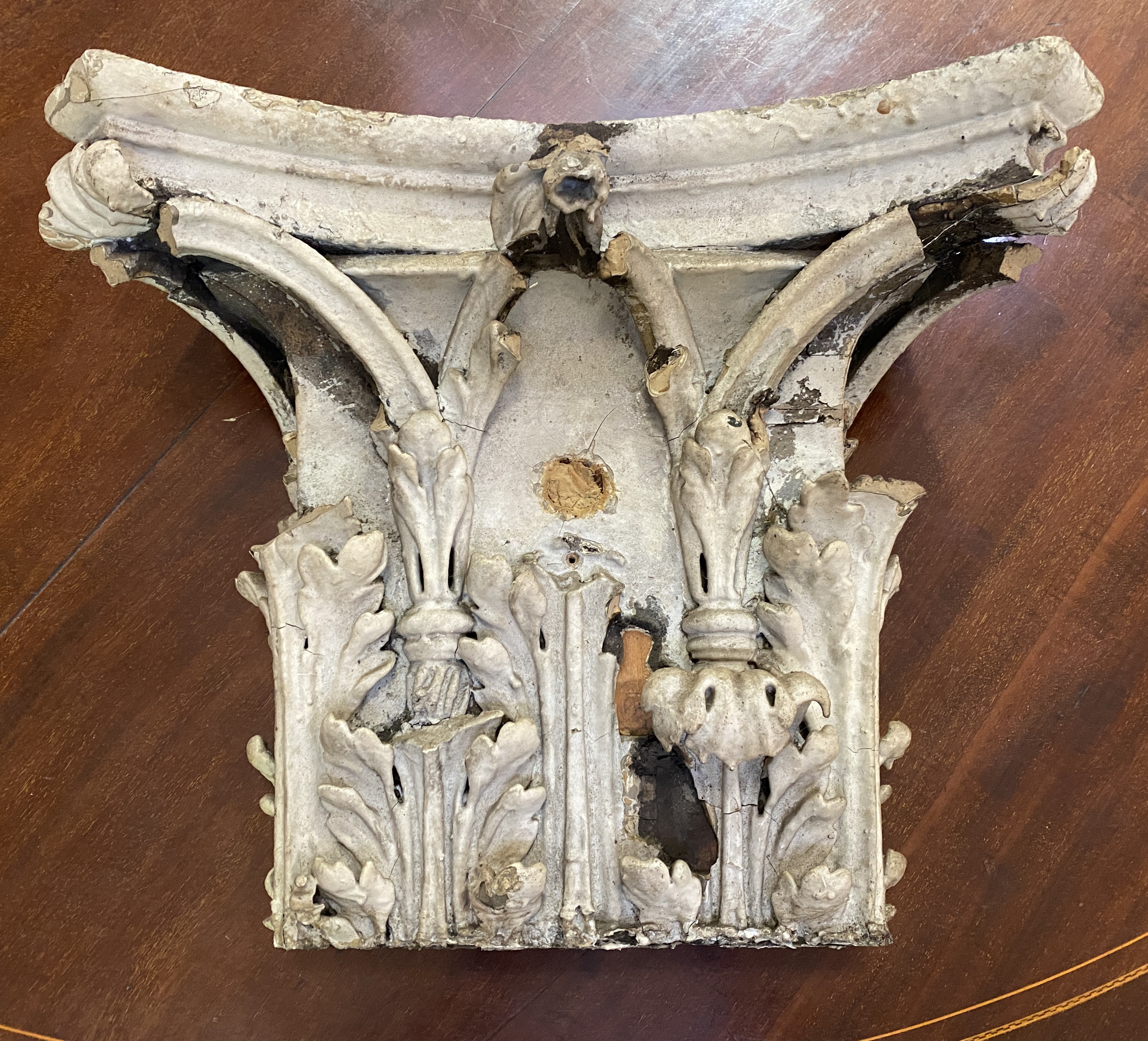 A pair of pitch pine pilasters with Corinthian capitals, tapering, the capitals of carved wood and - Image 3 of 9