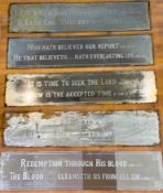 A set of five 19thc rectangular mirrored panels with Biblical quotations - Redemption through his