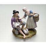 A Meissen porcelain figure group, The Goose Seller, after a model by J.J. Kandler, probably late