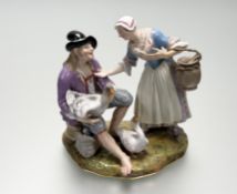 A Meissen porcelain figure group, The Goose Seller, after a model by J.J. Kandler, probably late